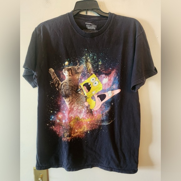 Sponge Bob Squarepants Size Large Black T-Shirt - Cat in Outer Space - Picture 1 of 3